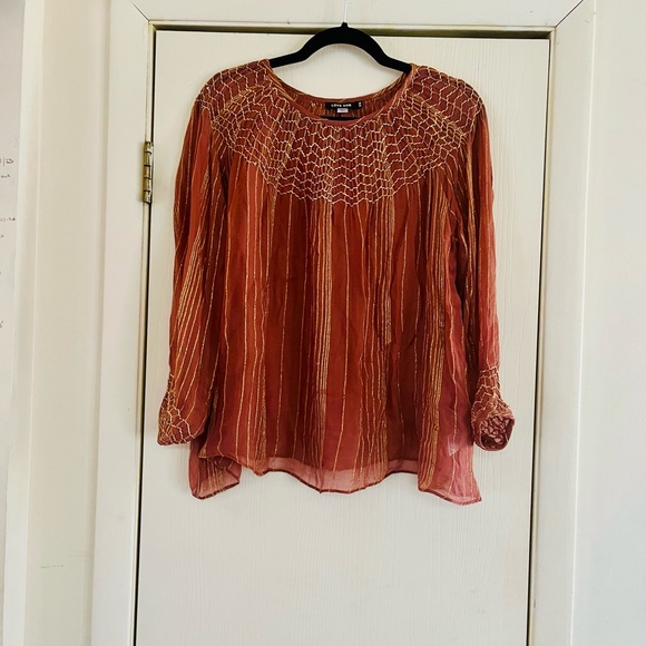 Love Sam silk metallic hippie sheer boho peasant blouse Dôen style xs - Picture 1 of 8